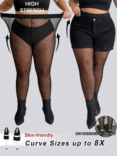 SHEIN CURVE+ CURVE PLUS /Sevgililer Günü/Büyük Beden Kadın Şeffaf File Seksi ve Büyüleyici Siyah Tayt ve Çorap, Sevgililer Günü