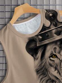 Manfinity LEGND Men's Casual Lion Print Round Neck Tank Top Lion Shirt Men - Coffee Brown - View 4