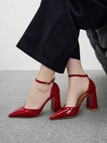 CUCCOO BIZCHIC Damskie czerwone buty z PU V-Cut ze szpiczastym noskiem, wsuwane, na co dzień, na wysokim obcasie, uniwersalne na dojazdy do pracy, randki, imprezy