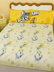 TOM & JERRY X SHEIN Full Coverage Light Yellow Fitted Sheet