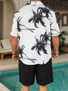 ResortEase 2pcs Men Short Sleeve Top And Shorts Set, Casual Minimalist Daily Wear