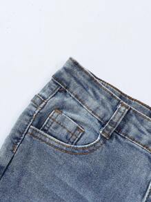 Girls Retro All-Match Casual Elastic Skinny Blue Denim Pants - Medium Wash - View 3