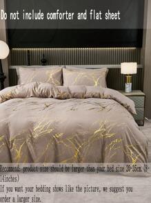 纯色金属大理石羽绒被套装 铝箔印花闪光床上用品套装 灰褐色大理石床上用品套装 3 件套 金色金属棉被套 柔软超细纤维羽绒被套 适合男孩女孩 1 羽绒被套 2 个枕套 无棉被 - 駝色 - 查看 7