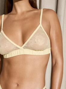 AiiRZ Lace Triangle Bra And Mini Briefs Set - Yellow - View 3
