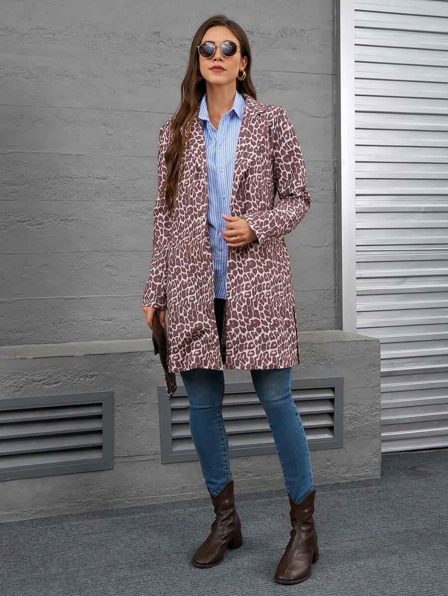 SHEIN EZwear Women Leopard Print Drawstring Waist Casual Long Sleeve Regular Jacket Fall Cloth For Women - Multicolor - View 1