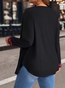 EMERY ROSE Plus Size Women's Black 2 In 1 Shirt, Autumn/Winter - Burgundy - View 2