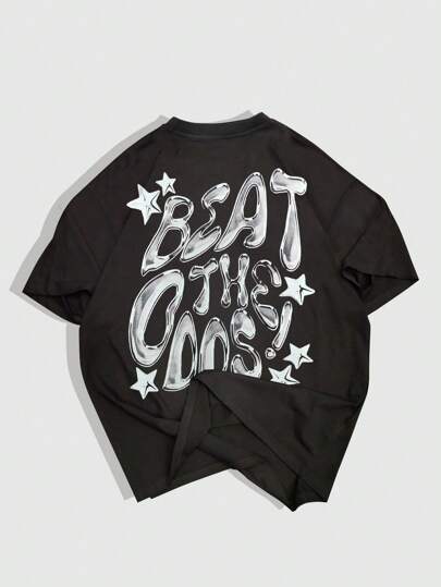 Grunge Punk تي شيرت كاجوال للرجال بياقة مستديرة وأكمام قصيرة مطبوع عليه حروف