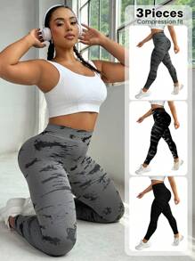 Easithlete 3pcs/Pack Plus Size Women's Seamless Woven Sports Pants, Winter