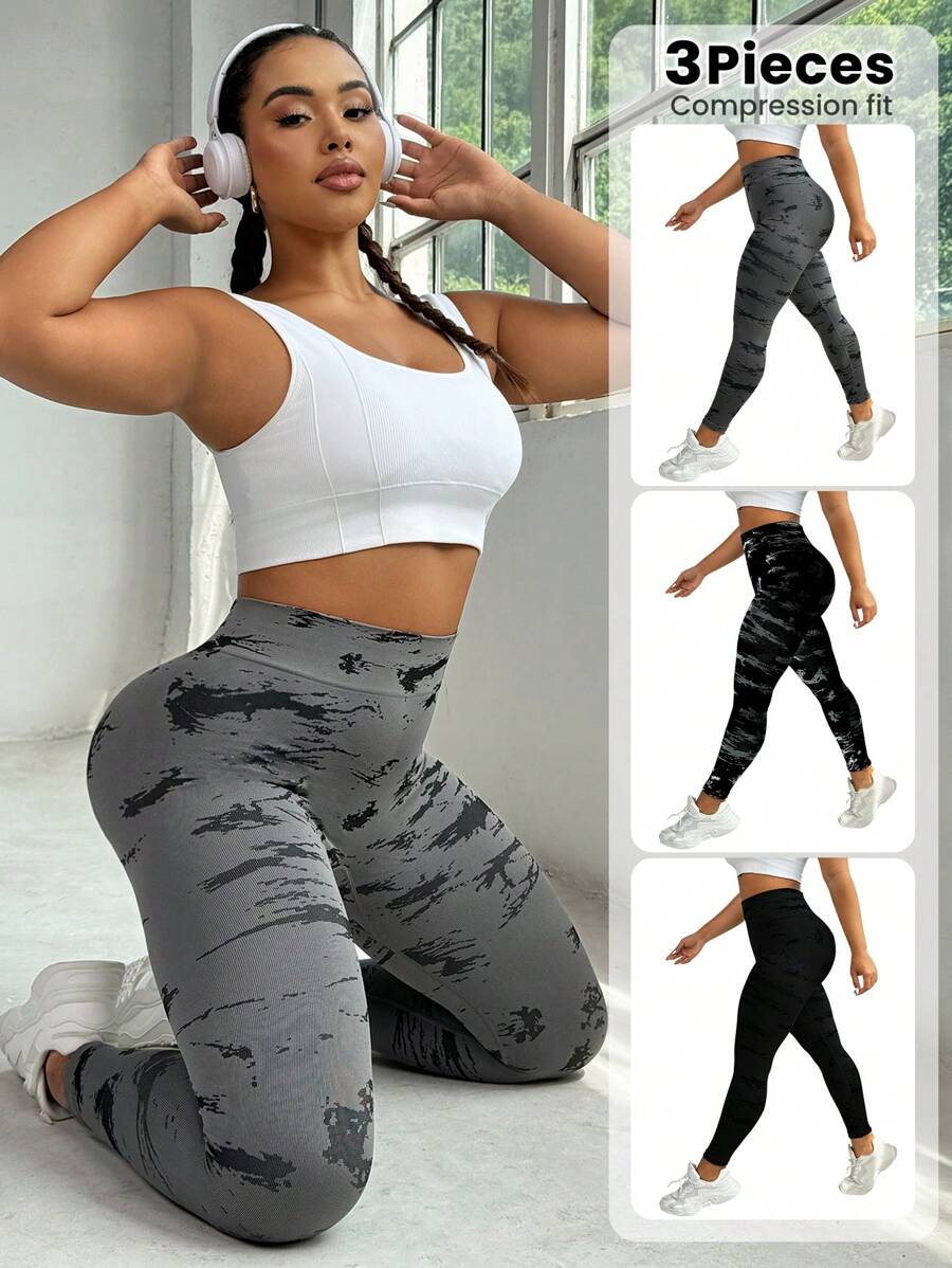 Easithlete 3pcs/Pack Plus Size Women's Seamless Woven Sports Pants, Winter