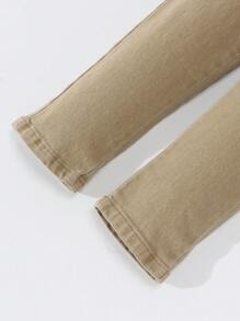 Tween Boy 松紧腰抽绳百搭简约百搭休闲舒适弹力修身牛仔裤，卡其裤 - 卡其色 - 查看 4