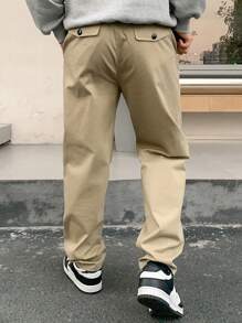 DAZY Men's Plain Basic Slim Straight Casual Pants Business Attire - Khaki - View 2