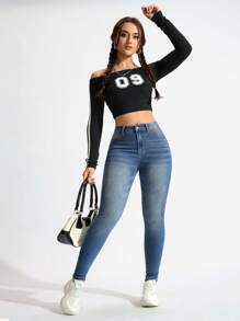 Flexra Jeans de mezclilla casual y sencillo de moda para uso diario - Azul lavado medio - Ver 3