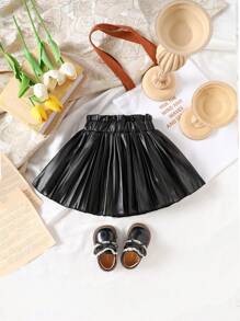 Baby Girl Spring & Summer Street Style,Solid Color Imitate Leather Skirt