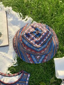 SHEIN 4pcs/Set Baby Boy/Girl Summer Retro Print Knit Soft Round Neck Short Sleeve Top, Elastic Waist Shorts, Solid Color Vest, Hat