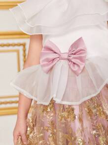 SHEIN 2pcs/Set Young Girl Woven Ruffle Top And Woven Ditsy Ditsy Floral Skirt - White - View 5