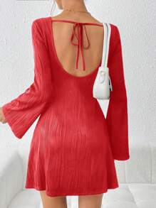 SHEIN Essnce Women's Long Sleeve Open Back Lace-Up Detail Dress