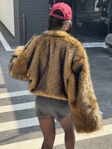 SHEIN Unity Women Fluffy Coats - Brown - View 2