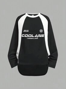 Coolane Kids Tween Mädchen Preppy Streetwear Sportswear Block-Core Fußball Oversized T-Shirt für Schulanfang, Mutter und Tochter, Silvester - Schwarz und Weiss - Übersicht 2