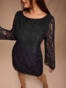 Forever 21 Outfit di grandi dimensioni per primavera ed estate per donne, adatto per San Valentino/casual/vintage/festival/concerto country/brunch/ritorno a casa/Pasqua/ospite/tea festa/basic/concerto/ballo di fine anno/matrimonio/formale/western/cocktail/discoteca/vestiti primavera/compleanno/carino/elegante/uscita/vacanza/ufficio/aeroporto/stile 2000/streetwear/maniche lunghe/mini abito - nero - Visualizzare 3