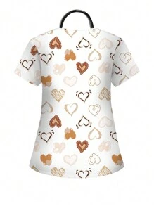 Cute Cartoon Valentine's Day Heart Pattern Plus Size Scrubs Top Set Scrub Set Nurse Dresses Scrub Tops Scrub Bottoms Lab Coats Scrub Outwear - Multicolor - View 2
