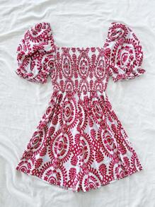 Soleia 度假休闲泡泡袖绿色连体裤 - 紅色 - 查看 2