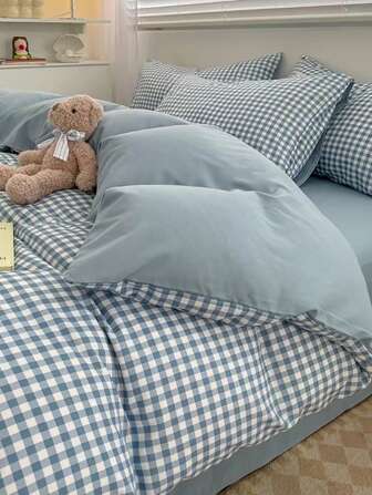 3pcs 100% Polyester Nordic Plaid Duvet Cover Set, 2 Pillow Shams + 1 Duvet Cover (No Bed Sheet), Soft & Comfortable, Suitable For All Seasons