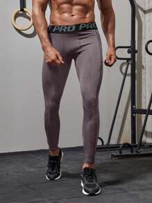 Manfinity Running Men's Letter Elastic Sports Leggings - Purple - View 1