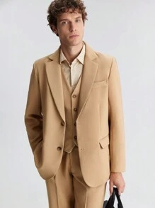 Ontre Men's Spring New Single-Breasted Simple Long Sleeve Blazer Jacket, Versatile For Valentine's Date, Holiday, New Year Party, Business & Casual Occasions - Khaki - View 6