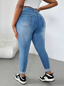 Firerie Plus Size Front Button Pocket Casual Denim Jeans, Daily Wear - Light Wash - View 2