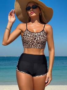 Swim SPRTY Summer Women's Sexy Leopard Print Adjustable Bikini For Beach & Sports - Black - View 2