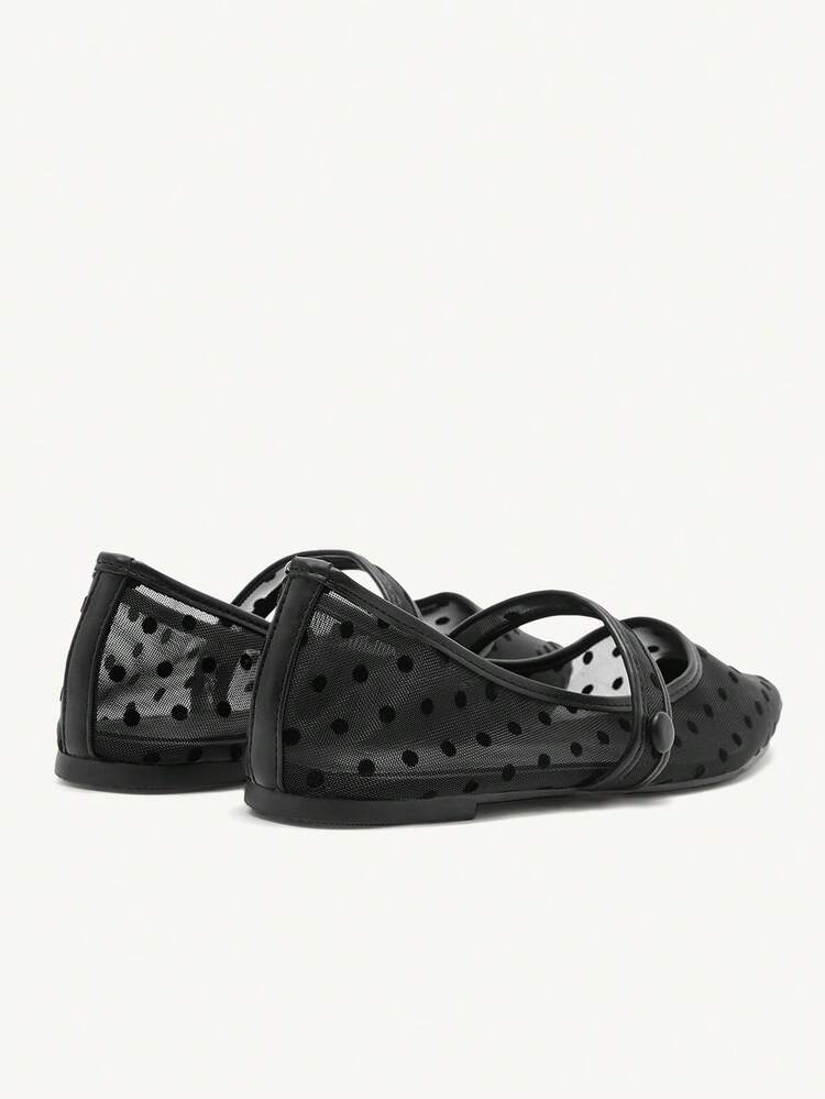 CUCCOO CHICEST Black Polka Dot Mesh Women's Pointed Toe Chic Flats Valentine's Day