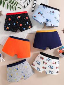 6pcs Young Boy Rocket Car Print Soft Cotton Briefs - Multicolor - View 2