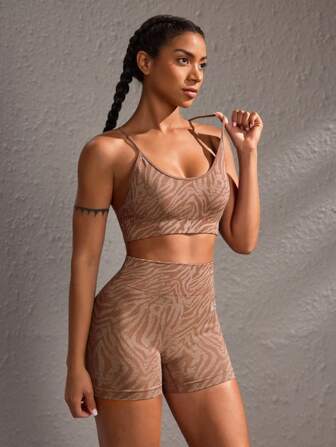 POWERISTA Powerista Minimalistische Sport-BH und Shorts Set für Damen, lässiger Alltags-Workout Damen Set, Damen Leggings Set