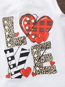 Young Girl Fashion Sleeveless Love & Heart Print Casual Tank Top, Summer