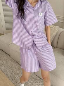 DAZY Simple Stripe Short Sleeve Shorts Pajama Set