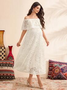 SHEIN Women's Simple Daily Off-Shoulder Maternity Dress - Apricot - View 5