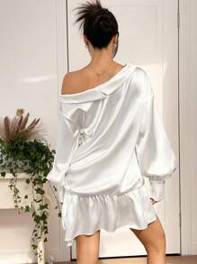 SHEIN EZwear Vestido midi casual de unicolor con hombros al descubierto para uso diario de mujer