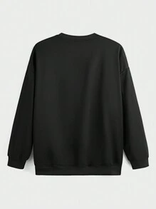 Manfinity VCAY Plus Size Men's Loose Knit Sweatshirt & Drawstring Jogger Pants Two-Piece Set, For Fall Winter - Black - View 9