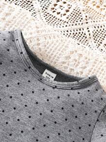SHEIN 2 Stücke/Set Baby Mädchen Lässig Polka Dot Muster Kurzarm Top und Schleifen Rock Outfit, geeignet für Entspannung