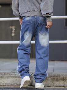 Claim Dot Plus Size Men's Pocketed Wide Leg Loose Casual Denim Jeans - Blue - View 2