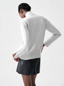 Chiquease 圣诞涂鸦印花套头毛衣，休闲时尚，适合日常穿着，秋冬针织套头衫 - 白色 - 查看 2