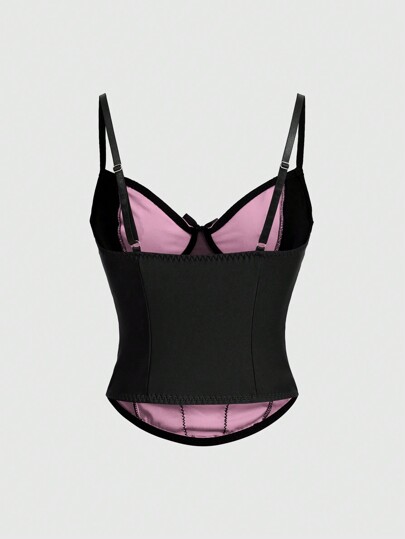 Goth Top de Camisole Décoré de Lacets de Taille Contrastants et d'un Cordon de Serrage, Style Y2K Sexy, pour Soirée du Nouvel An