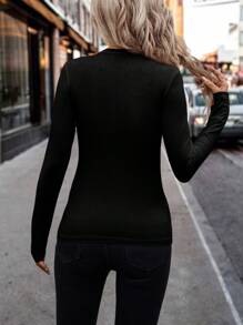 SHEIN Clasi Gold "Frohes Neues Jahr 2025" Muster Slim Fit Langarm Damen T-Shirt Feiertagsparty Damen Top