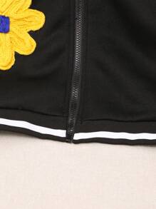 SHEIN Tween Girl' Colorful 3D Flower Bomber Jacket, Collegiate Style, Casual Autumn/Winter - Black - View 4
