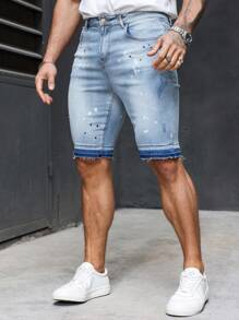 Manfinity Homme Men's Front Button Pocket Simple Denim Shorts, Casual Daily Wear - Blue - View 8