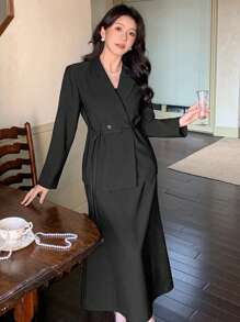 DAZY Women's Minimalist Suit Set, Suitable For Spring/Summer, Valentine's Day Work Women Clothes Business Attire - Black - View 4