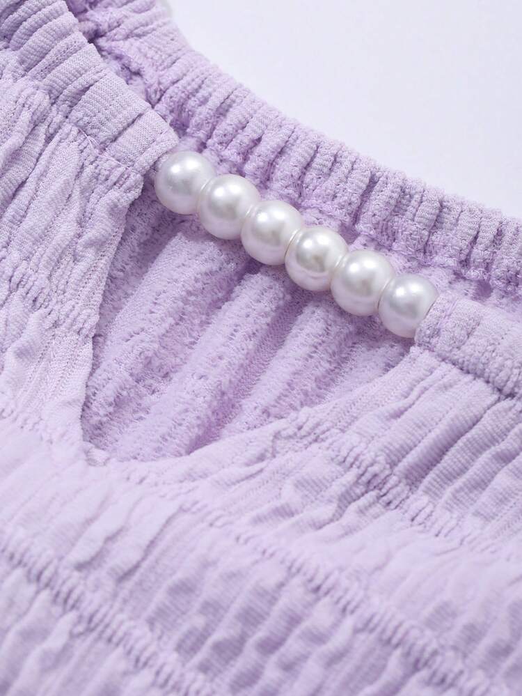 Romantic Textured Fabric Beaded Hollow Neckline Tassel Hem Loose Pajamas Set