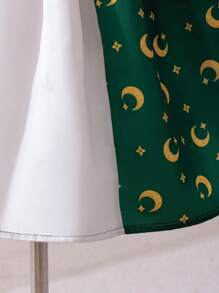 SHEIN Vestido de manga corta con bloques de color y patrón de luna lindo para bebé niña, para verano - Verde - Ver 3