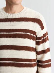 Ontre Men's Spring New Striped Crew Neck Loose Long Sleeve Casual Sweater, Fashion Simple For Valentine's Day, Holiday, New Year Party, Daily, Travel, Commute