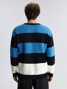 Maija 男士 2025 春季新款拼色条纹针织毛衣，简约时尚宽松长袖设计，百搭休闲日常穿着 - 彩色 - 查看 4